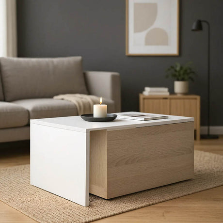 Masa de cafea extensibila Extera, Alb-sonoma, 100-160x50x45 cm