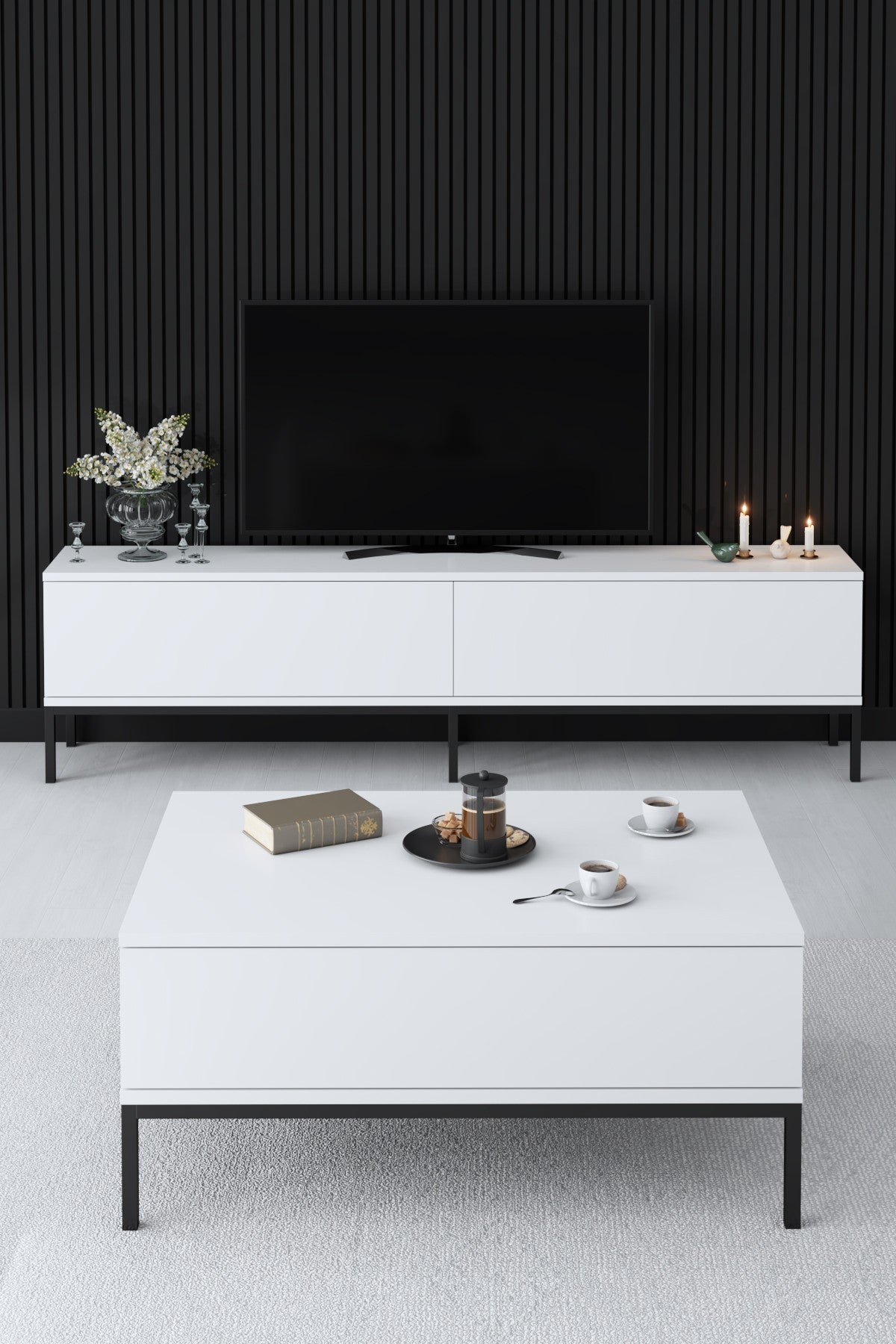 Masă de cafea Lord Bexley, alb - negru - alb - auriu - alb - argintiu, 90x60x40 cm - Black
White