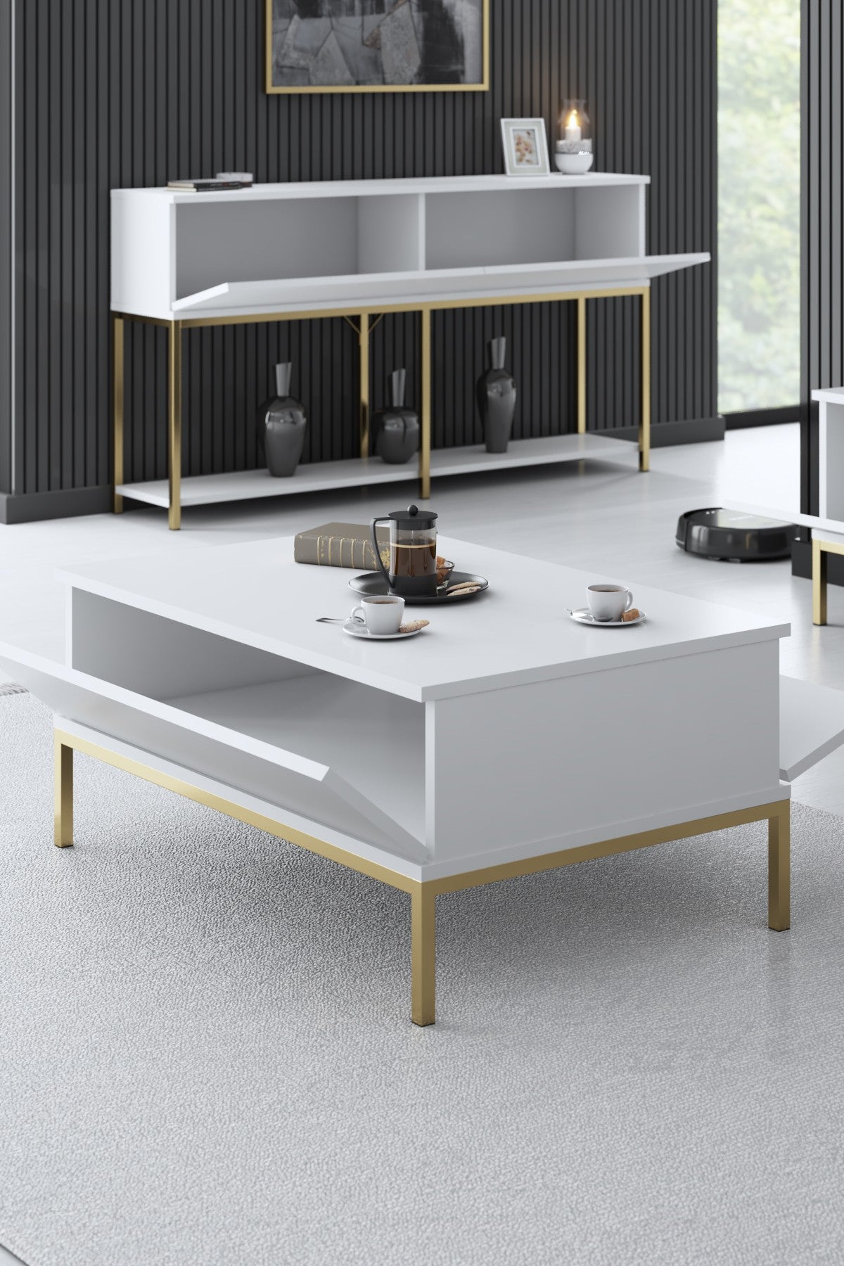 Masă de cafea Lord Bexley, alb - negru - alb - auriu - alb - argintiu, 90x60x40 cm - White
Gold