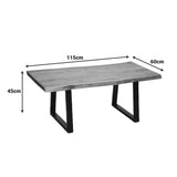Masă de cafea Miles, Lemn masiv de acacia, Picioare metal, negru, 115x60x45 cm