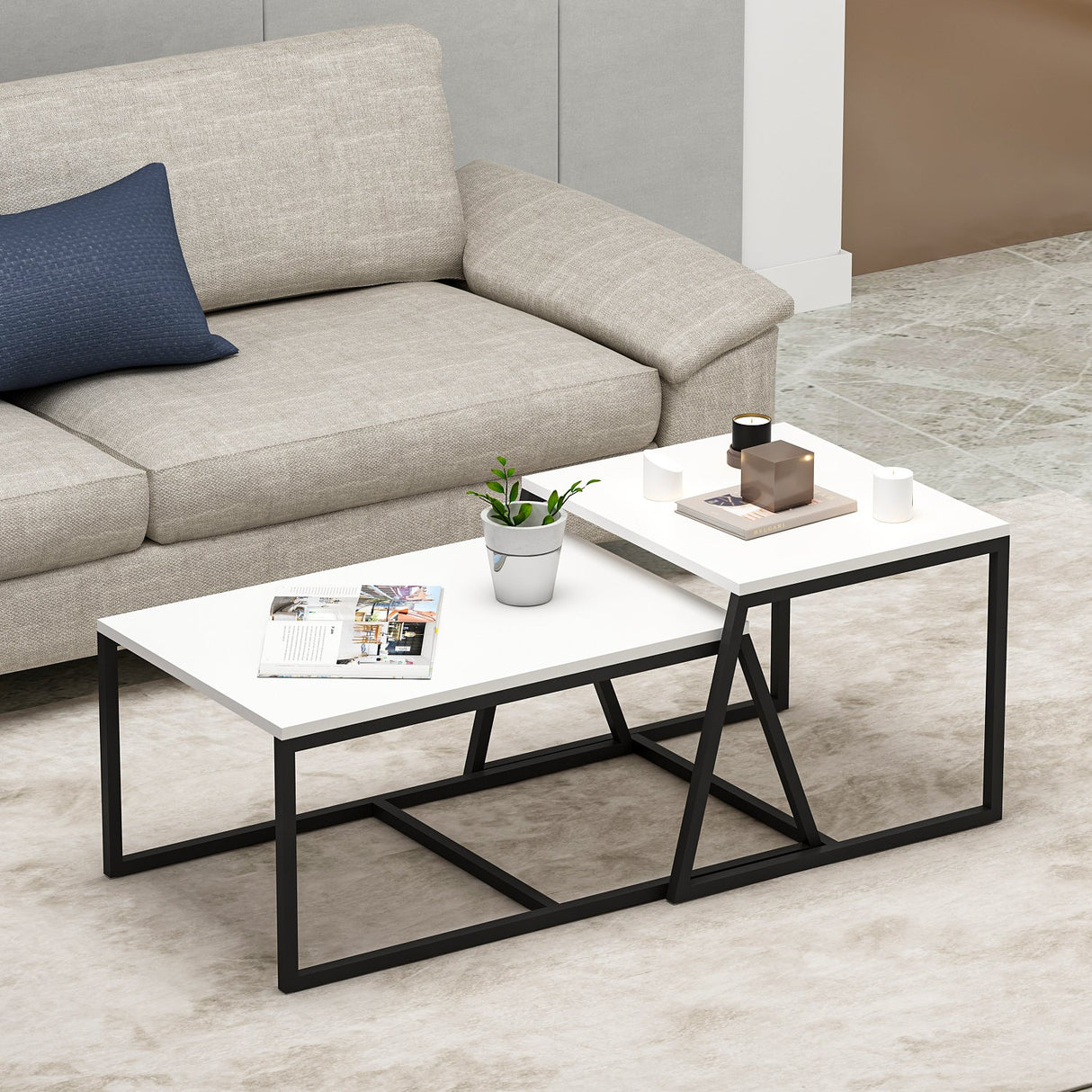 Masa de cafea Minimal Inarch, antracit - alb, 55x57 cm - Alb