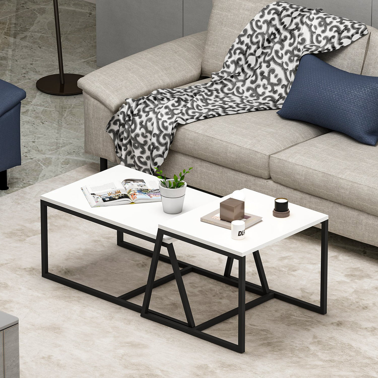 Masa de cafea Minimal Inarch, antracit - alb, 55x57 cm - Alb