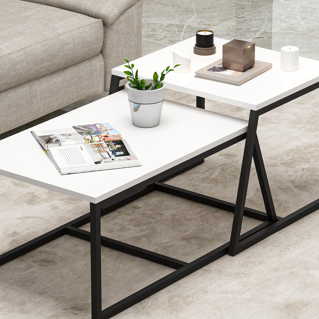 Masa de cafea Minimal Inarch, antracit - alb, 55x57 cm - Alb