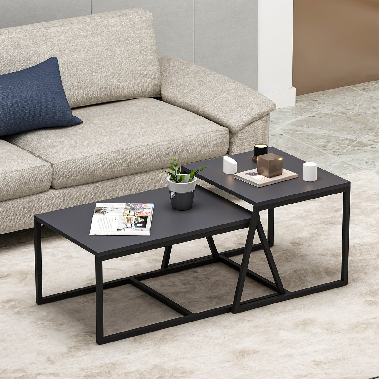 Masa de cafea Minimal Inarch, antracit - alb, 55x57 cm - Anthracite