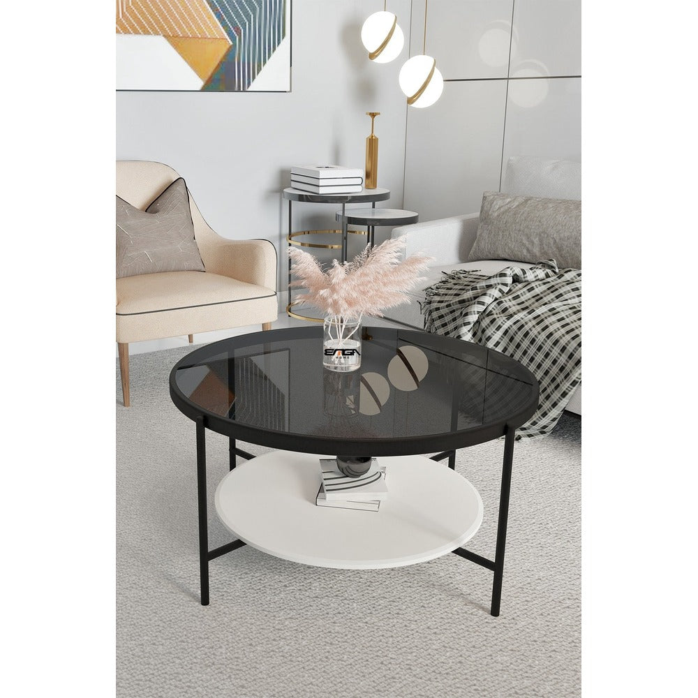Masă de cafea Oslo Mirosa, pin antic, negru, fume-alb, 57x57x12 cm - Fume
White