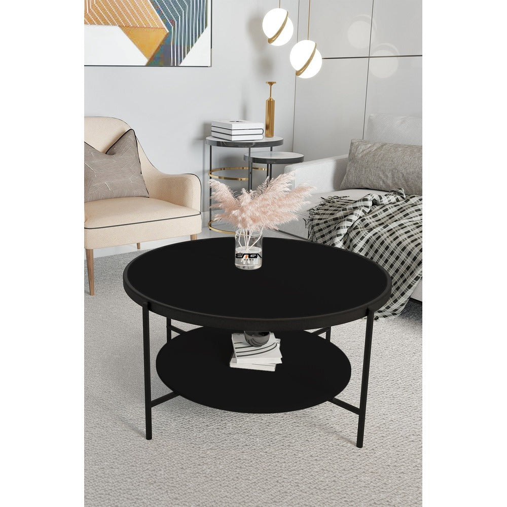 Masă de cafea Oslo Mirosa, pin antic, negru, fume-alb, 57x57x12 cm - Negru