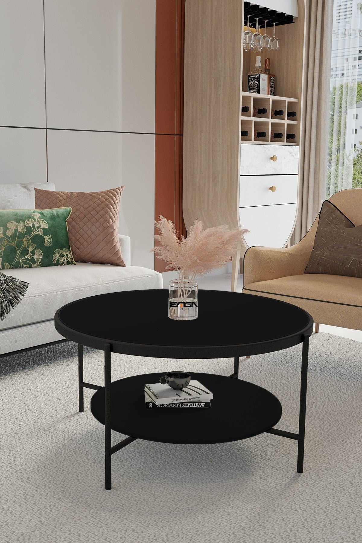 Masă de cafea Oslo Mirosa, pin antic, negru, fume-alb, 57x57x12 cm - Negru