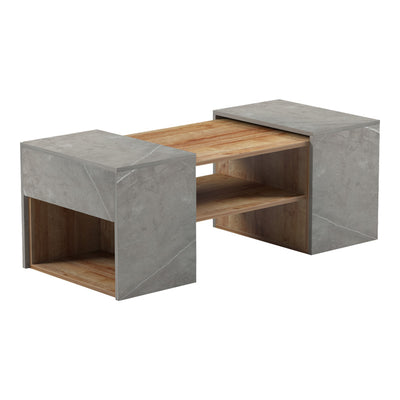 Masa de cafea polimorfa Morfi, 3 bucati, de marmura stejar-bej, 105x45x37 cm, imagine suplimentara