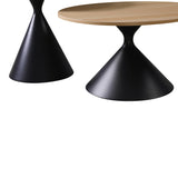 Masă de cafea set 2 piese Hemena, Lemn/Metal, Negru-Natur, variate, 70x70x40 cm
