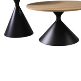 Masă de cafea set 2 piese Hemena, Lemn/Metal, Negru-Natur, variate, 70x70x40 cm, detaliu produs