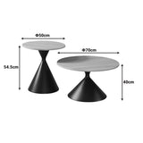 Masă de cafea set 2 piese Hemena, Lemn/Metal, Negru-Natur, variate, 70x70x40 cm