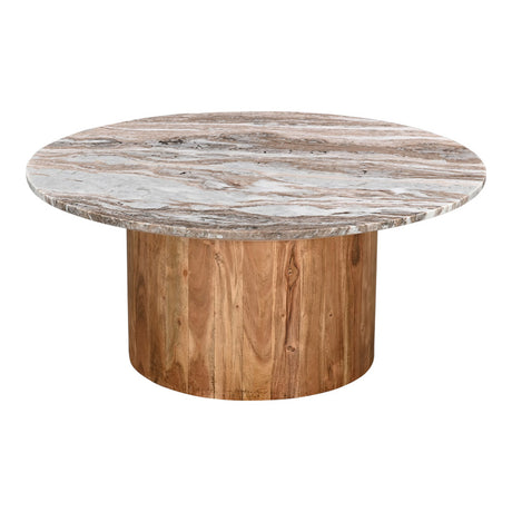 Masa de cafea set 2 piese Sergy, Solid, Lemn de acacia și marmura, variate, Natural, 90x90x40 cm