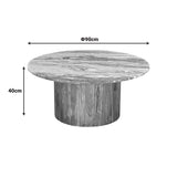 Masa de cafea set 2 piese Sergy, Solid, Lemn de acacia și marmura, variate, Natural, 90x90x40 cm