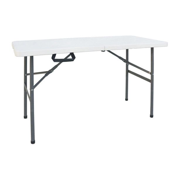 Masa de camping pliabila comerciala Rodeo cu rama metalica, Alb, 122x60x74 cm