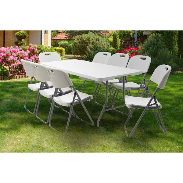 Masa de camping pliabila comerciala Rodeo rama metalica, Alb, 152x60x74 cm