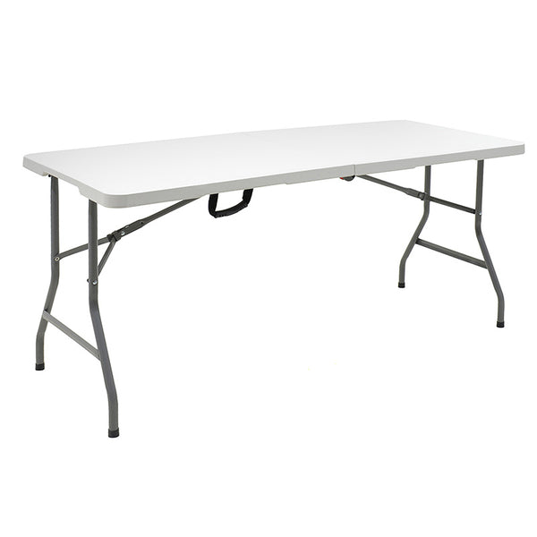 Masa de camping pliabila profesionala Rodeo cadru metalic, alba, 240x76x74 cm