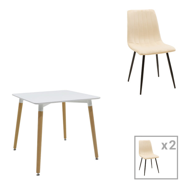 Masă de dining cu 3 piese Natali-Noor, Alb-Bej, 80x80x76 cm