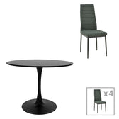 Masa de dining cu 4 scaune Balou-Parker, Negru, metal și, 120x73 cm