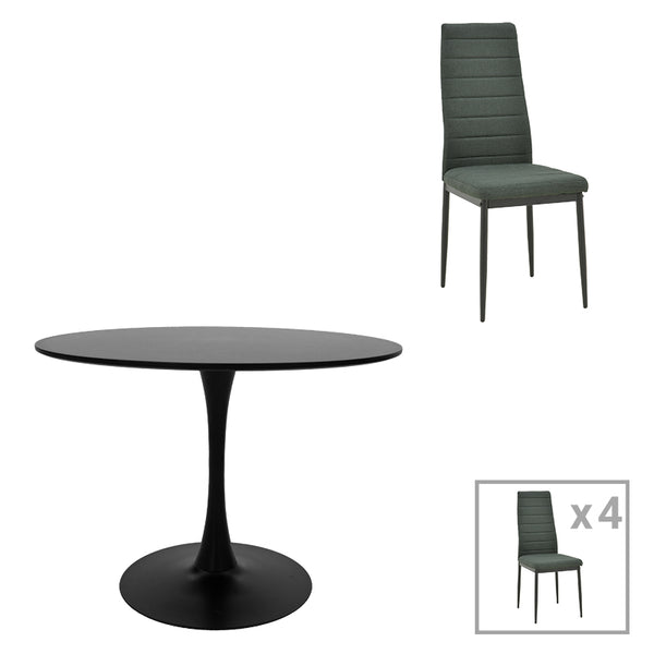 Masa de dining cu 4 scaune Balou-Parker, Negru, metal și, 120x73 cm