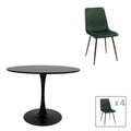 Masa de dining cu 5 scaune Balou-Noor, Negru-Verde, 100x73 cm