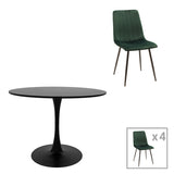 Masa de dining cu 5 scaune Balou-Noor, Negru-Verde, 100x73 cm