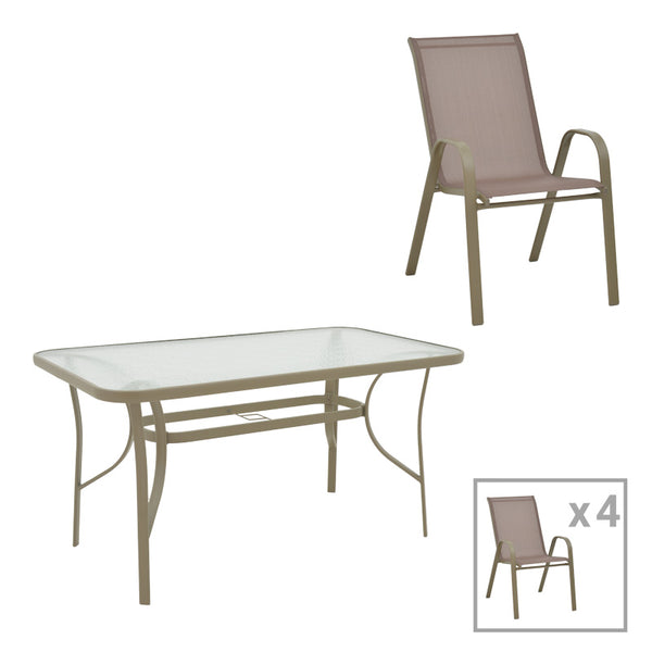 Masa de dining cu blat din sticla, Ensure-Calan, metal și sticla, Multicolor, 140x80x70 cm