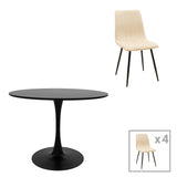 Masa de dining cu functie extensibila Balou-Noor, Set de 5 piese, Negru-Bej, 100x73 cm