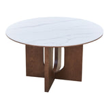 Masă de dining multifuncțională Merge, Piatră Sinterizată, Negru Marmură, Bază, Nuc, 130x75 cm - Alb