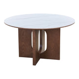 Masă de dining multifuncțională Merge, Piatră Sinterizată, Negru Marmură, Bază, Nuc, 130x75 cm - Alb
