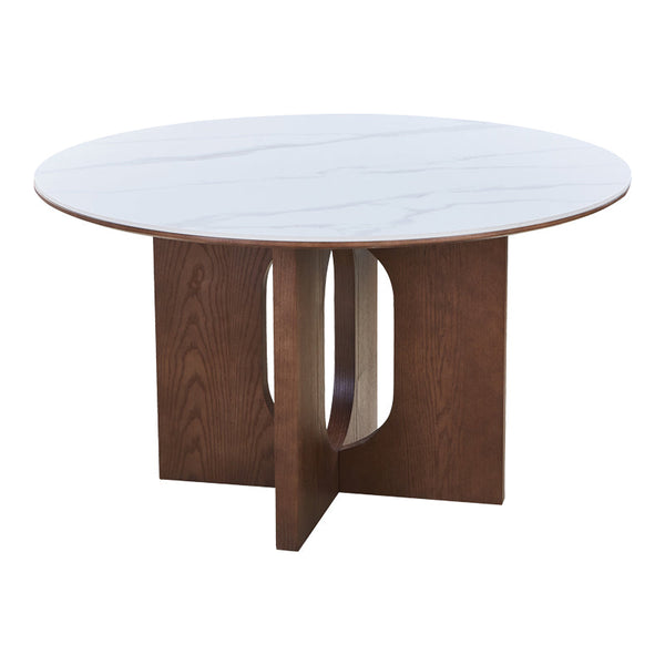 Masă de dining multifuncțională Merge, Piatră Sinterizată, Negru Marmură, Bază, Nuc, 130x75 cm