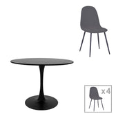 Masa de dining cu scaune Bella-Balou, set 5 piese, /velur, culori negru-antracit, 120x73 cm