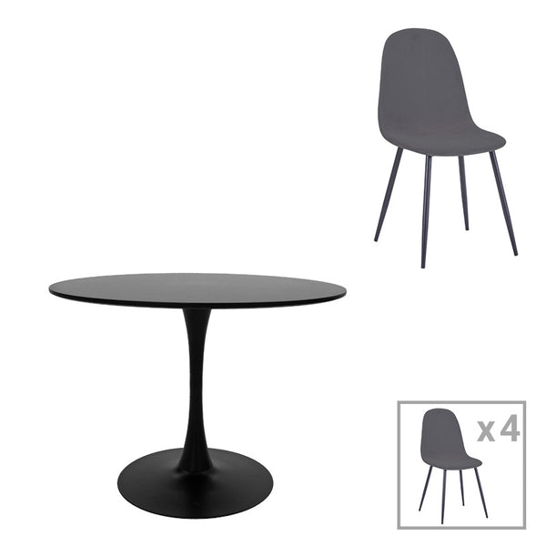 Masa de dining cu scaune Bella-Balou, set 5 piese, /velur, culori, negru-antracit, 120x73 cm