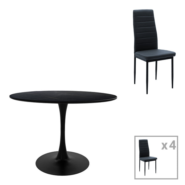 Masa de dining cu scaune set 5 piese Balou-Parker, Negru-Antracit, Lemn/metal, 100x73 cm