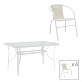 Masa de dining cu scaune set 5 piese Obbi-Ensure, metal-Sticla, Alb, 120x70x70 cm
