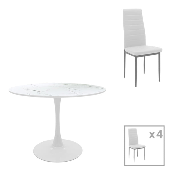 Masa de dining cu set 5 piese Balou-Parker, Alb, 100x73 cm