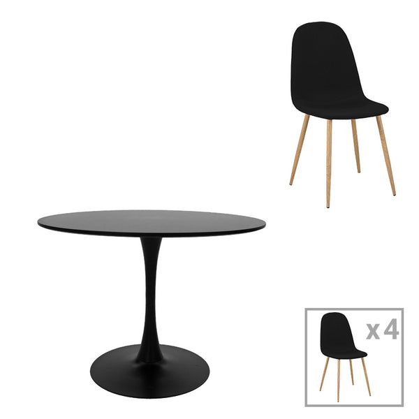 Masa de dining cu set 5 piese Bella-Balou, Negru, 120x73 cm