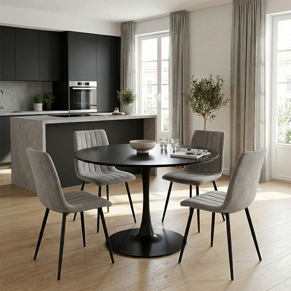 Masă de dining cu set de 5 piese Balou-Noor, Negru-Gri, 120x73 cm