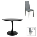 Masa de dining cu set de 5 piese, Balou-Parker, negru-gri, și metal, 100x73 cm