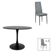 Masa de dining cu set de 5 piese, Balou-Parker, negru-gri, și metal, 100x73 cm