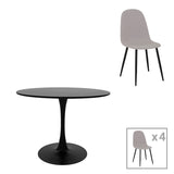 Masa de dining cu set de 5 piese, negru-gri, D100x73 cm