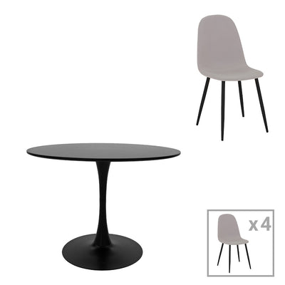 Masa de dining cu set de 5 piese, negru-gri, D100x73 cm