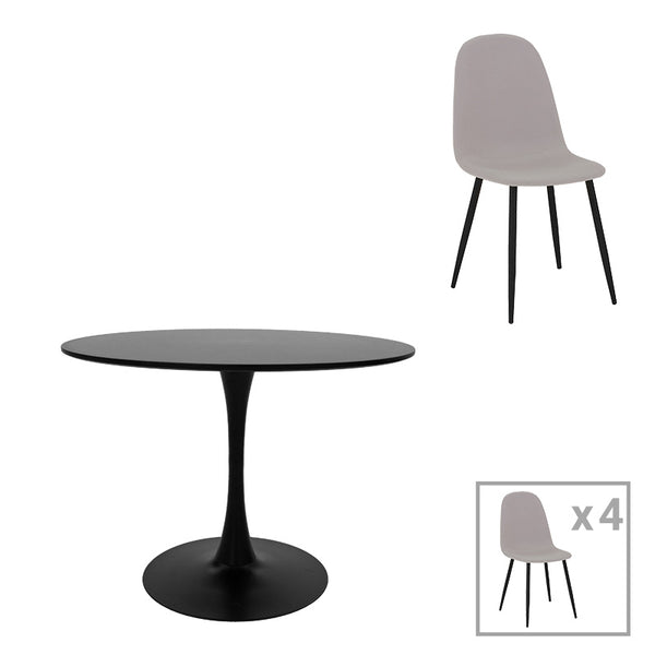 Masa de dining cu set de 5 piese, negru-gri, D100x73 cm