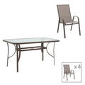 mobilier de gradina Masa de dining Ensure-Calan set 5 piese metal-textilene maro 0x0 cm
