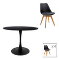 Masa de dining Gaston-Balou I set de 5 -mdf neagra-Natural D120x75 cm