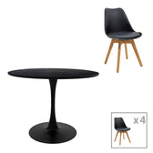 Masa de dining Gaston-Balou I set de 5 -mdf neagra-Natural D120x75 cm
