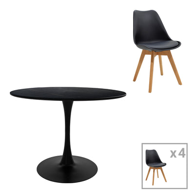 Masa de dining Gaston-Balou I set de 5 -mdf neagra-Natural D120x75 cm