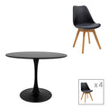 Masa de dining Gaston-Balou set de 5 piese -mdf negru-Natural D100x75 cm
