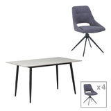 Masa de dining Gustas-Luciano I set de 5 piese marmura Alb piatra sinterizata-metal, negru, 120x60x75 cm