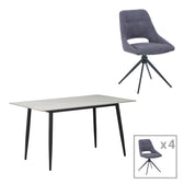 Masa de dining Gustas-Luciano I set de 5 piese marmura Alb piatra sinterizata-metal negru 120x60x75 cm