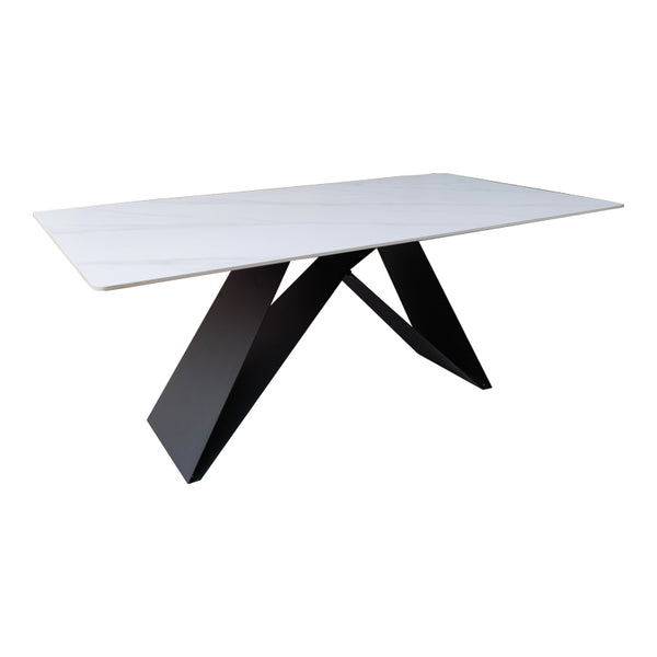 Masa de dining, marmura alba, piatra sinterizata, 180x90x75 cm